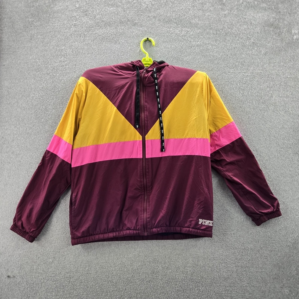 PINK Victoria's Secret Women Jacket XS/S Maroon Colorblock Windbreaker Sherpa